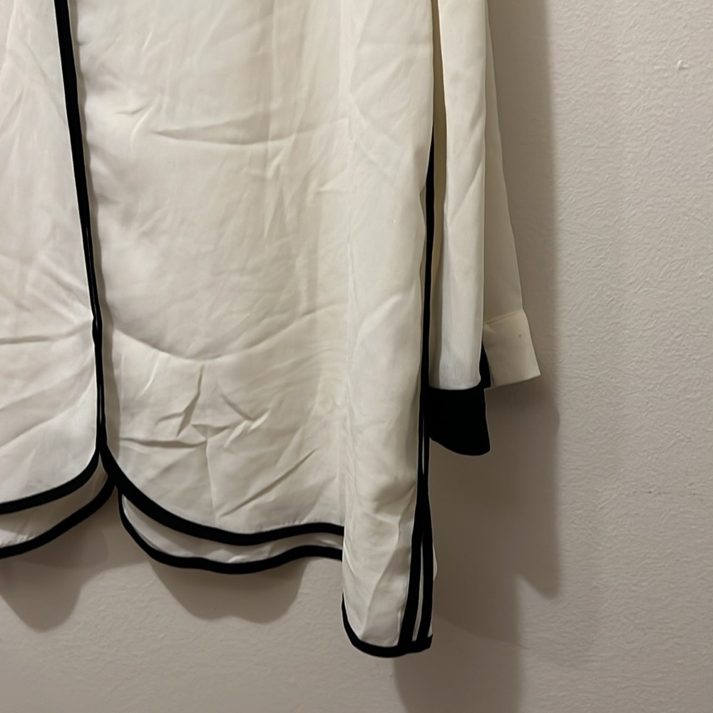 ZARA - XL WOMAN BLACK & WHITE BLOUSE LONG SLEEVE COLLARED BUTTON BACK OF NECK - Picture 10 of 11